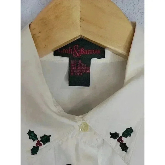 Vtg Croft And Barrow Size 8 Button Down Collared Embroidered Shirt Holiday - Picture 3 of 6